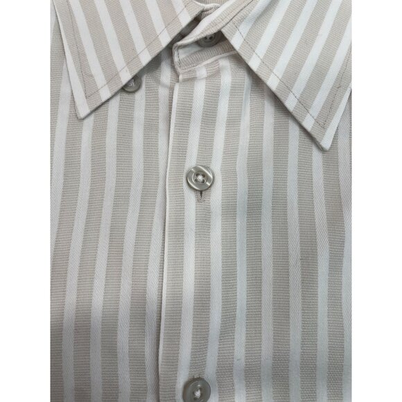 Michael Brandon Mens Striped Button-Up Shirt Beige & White Sz XL (17-17.5) - Picture 4 of 5